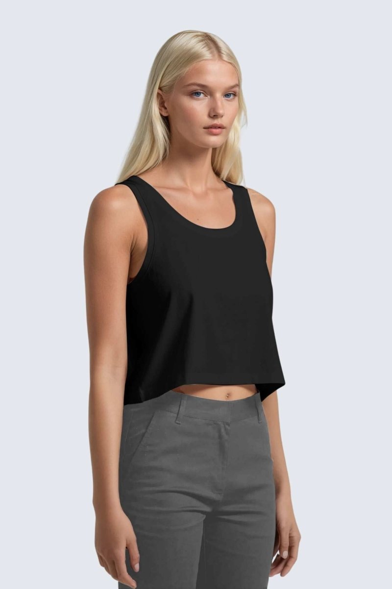 Rumi Earth - W Moon Air Cropped Singlet Tank - Black - R131221BKP - Tops