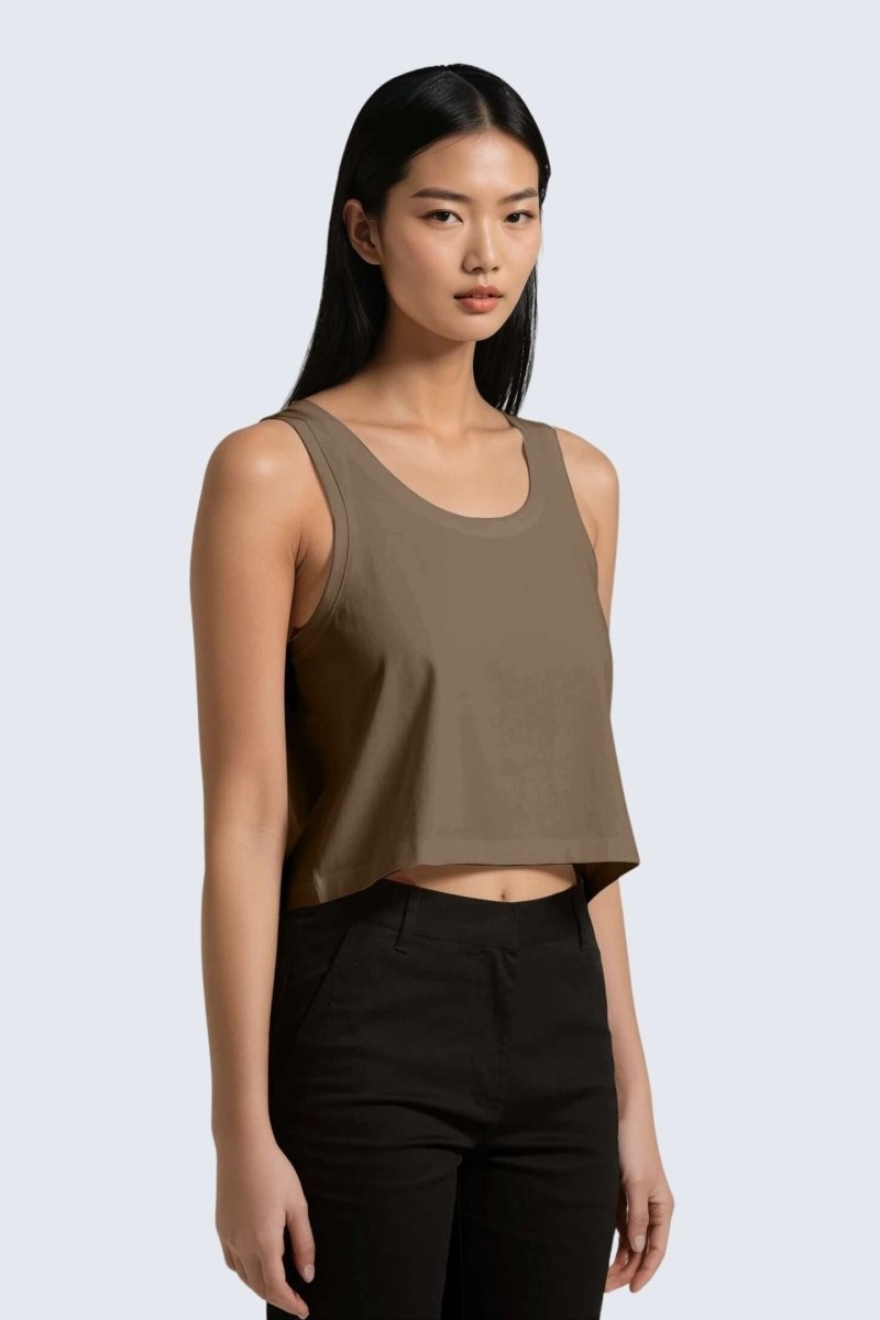 Rumi Earth - W Moon Air Cropped Singlet Tank - Wood - R131221WDP - Tops