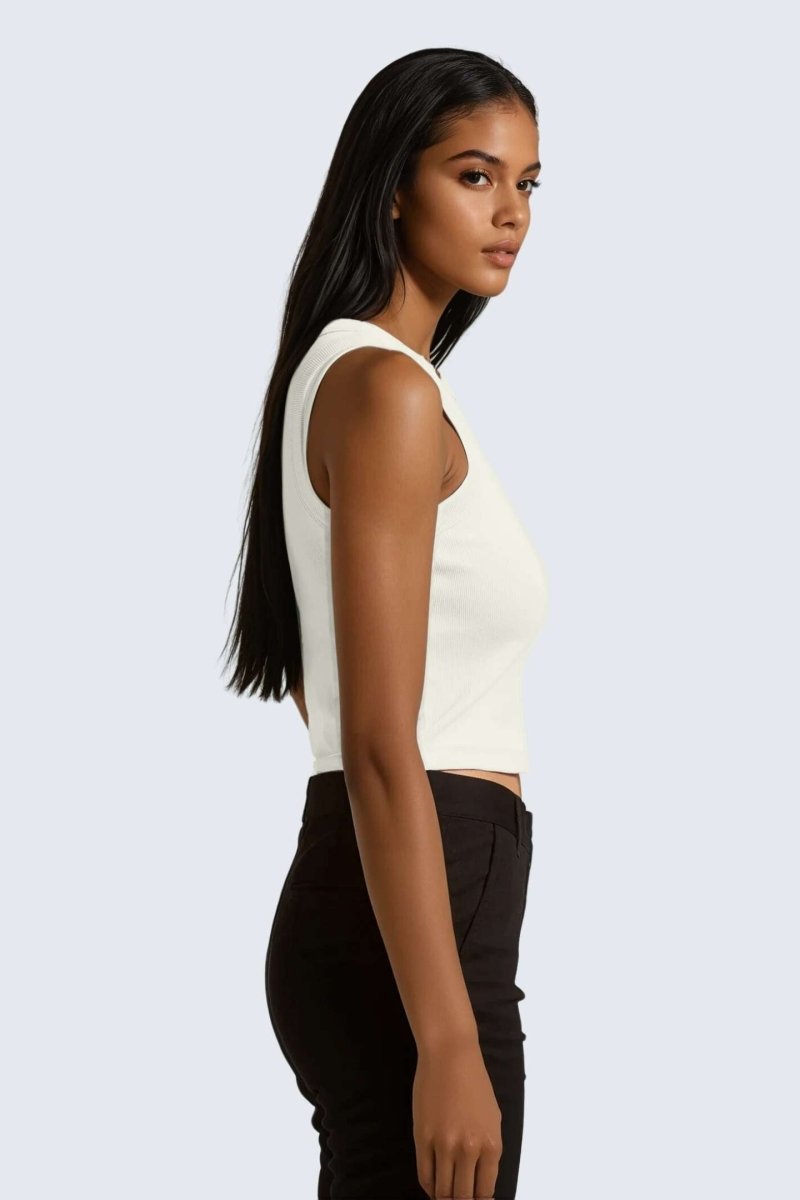 Rumi Earth - W MoonRib Cropped Tank - Natural - R131222NLP - Tops