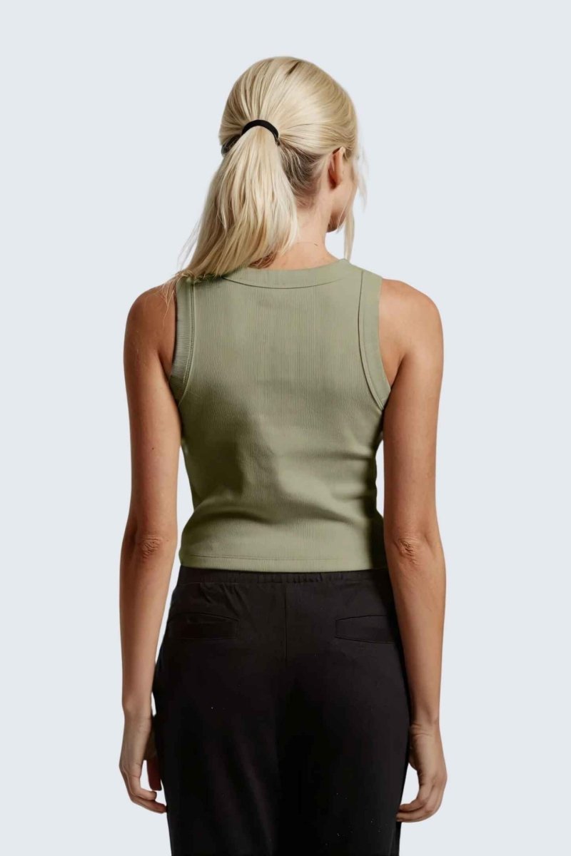 Rumi Earth - W MoonRib Cropped Tank - Pistachio Deep - R131222PPP - Tops