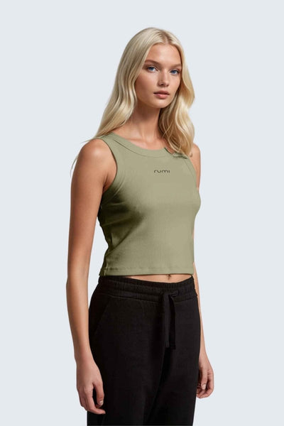 Rumi Earth - W MoonRib Cropped Tank - Pistachio Deep - R131222PPP - Tops