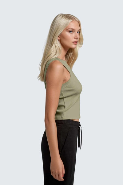 Rumi Earth - W MoonRib Cropped Tank - Pistachio Deep - R131222PPP - Tops
