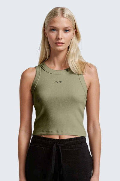 Rumi Earth - W MoonRib Cropped Tank - Pistachio Deep - R131222PPP - Tops