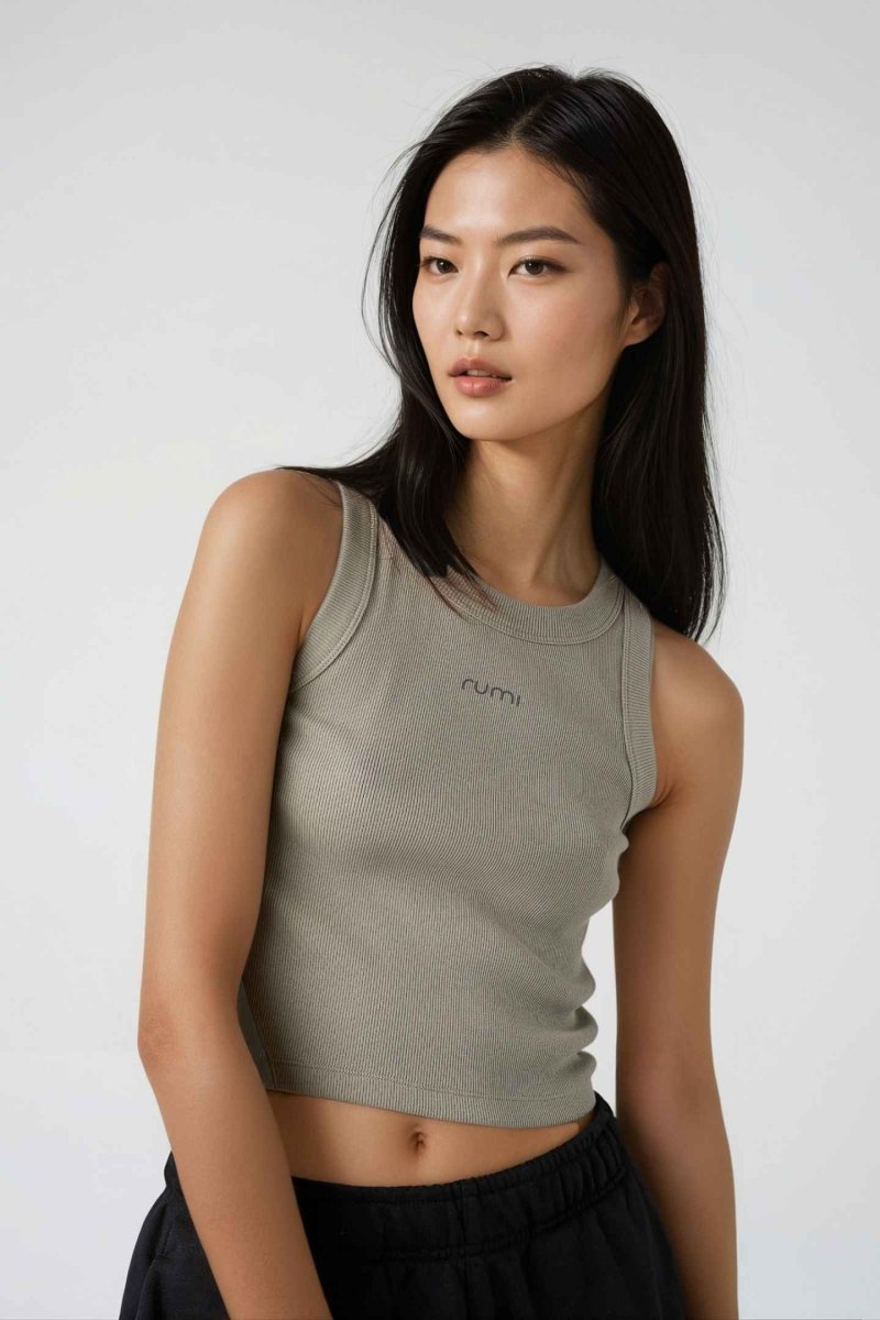 Rumi Earth - W MoonRib Cropped Tank - Stone - R131222SEP - Tops