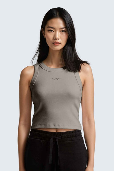 Rumi Earth - W MoonRib Cropped Tank - Stone - R131222SEP - Tops